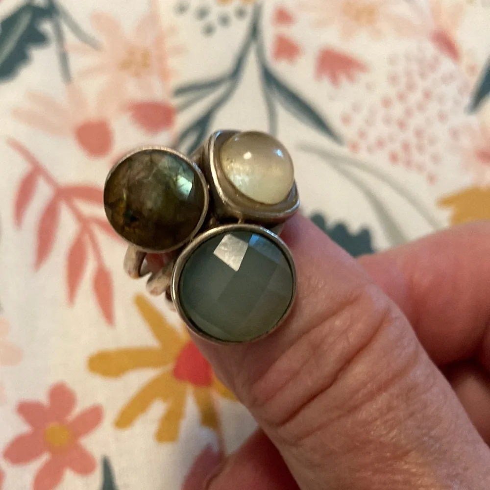 Sterling silver ring size 6, beautiful mother of pearl, labradorite & chalcedony - Picture 1 of 6